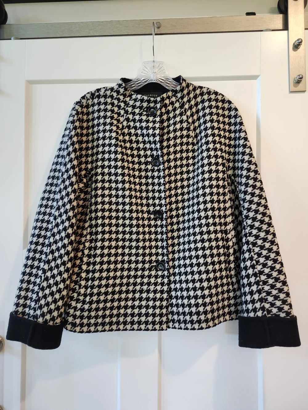 Talbots Black and White Houndstooth Collarless Blazer - Picture 1 of 3